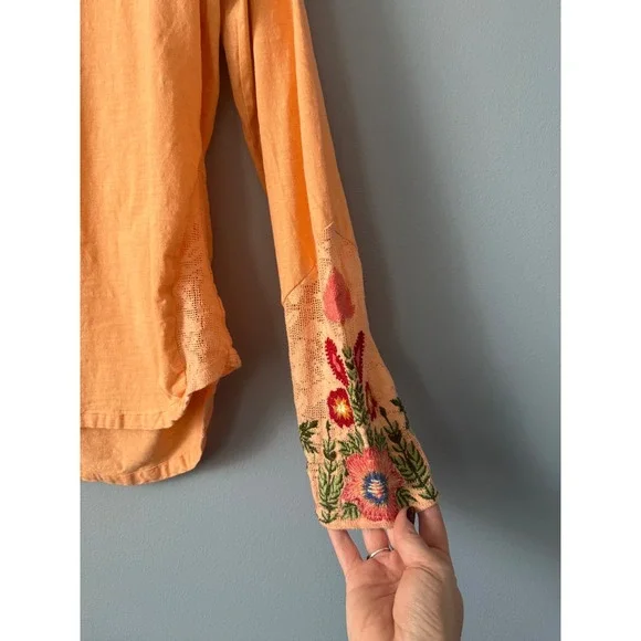 Women's Sundance Light Orange Embroidery Lace Insert Long Sleeve Top Size XLarge - Picture 7 of 12